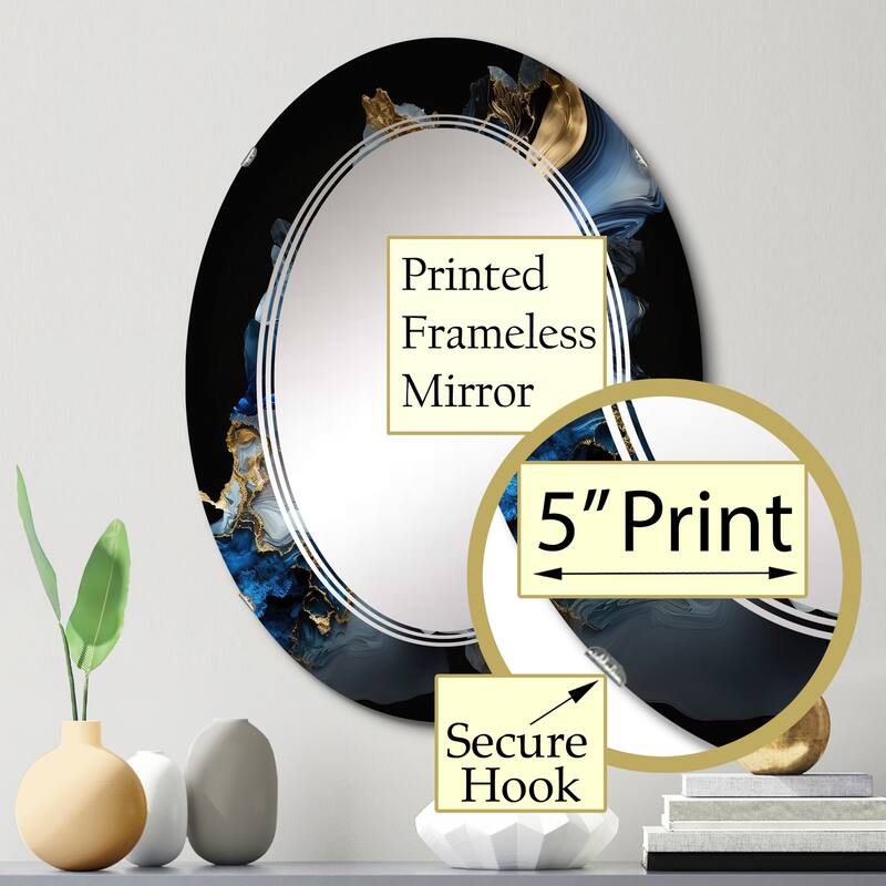 Designart 'Abstract Geode Marble Blue II' Printed Abstract Marble Wall Mirror
