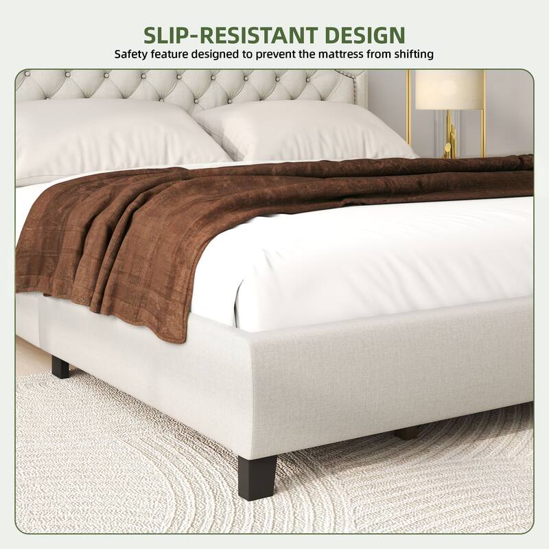 Moasis Upholstered Tufted Bed Frame with Adjustable Height Headboard