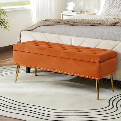 Neptunus Modern 45.5" W Velvet Bedroom Storage Bench for End of Bed with Nailhead Trim by HULALA HOME