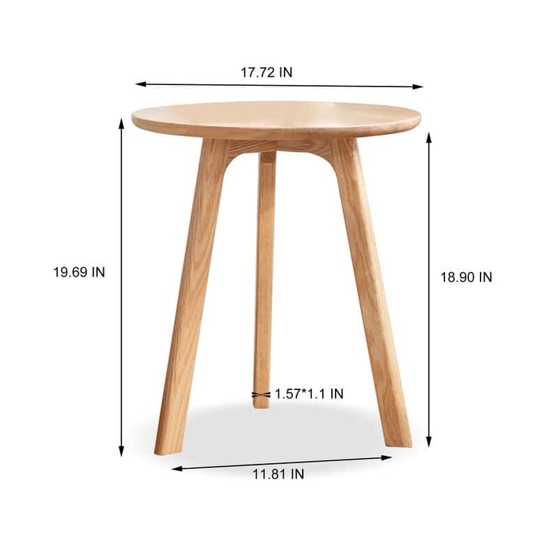Solid Oak Round End Table, Elegant&Durable Nightstand for Living Room, Bedroom&Balcony
