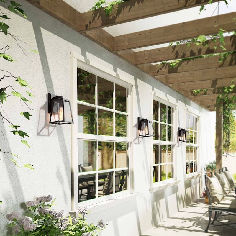 Bern Modern 1-Light Black Outdoor Wall Sconce Seeded Glass Wall Lamp Lights - L 5.5"x W 6.5"x H 10"