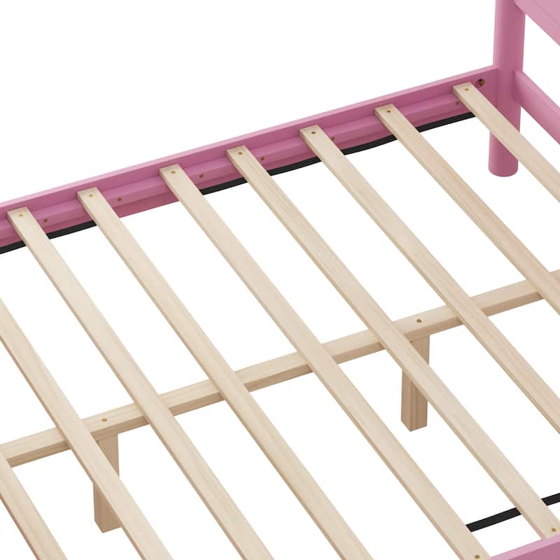 Queen Size Wood Platform Bed Frame with Headboard and Wooden Slat Support