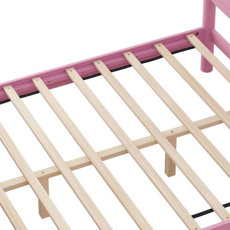 Queen Size Wooden Platform Bed Frame with Headboard and Slat Support