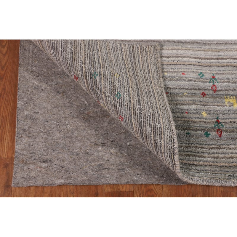 Striped Tribal Gabbeh Area Rug Hand-Knotted Multi-Color Wool Carpet - 6'1"x 7'11"
