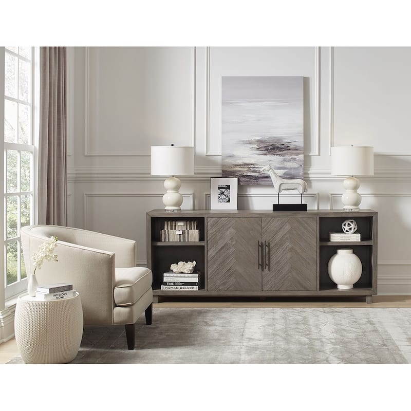 80" Two Door TV Console, Entertainment Stand, Wood Accent Cabinet, Fully Assembled, Gray - 80"W x 32"H x 16"D