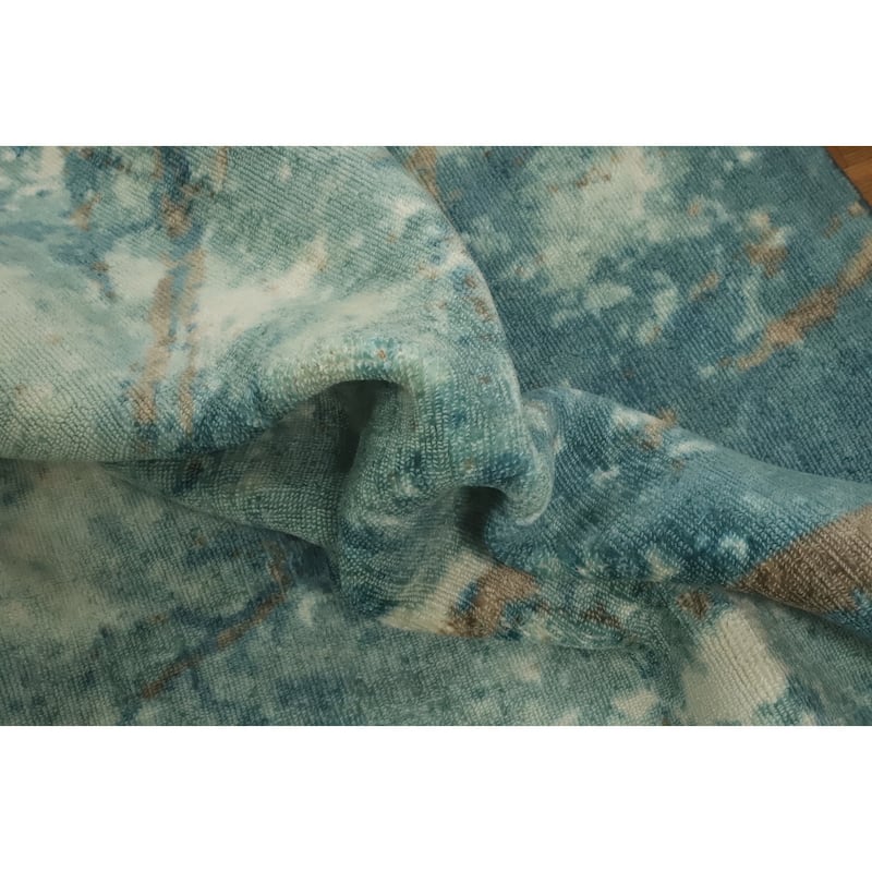 Hand-knotted Modern Silk Blue Abstract Oriental Area Rug - 7' 11'' X 4' 11''