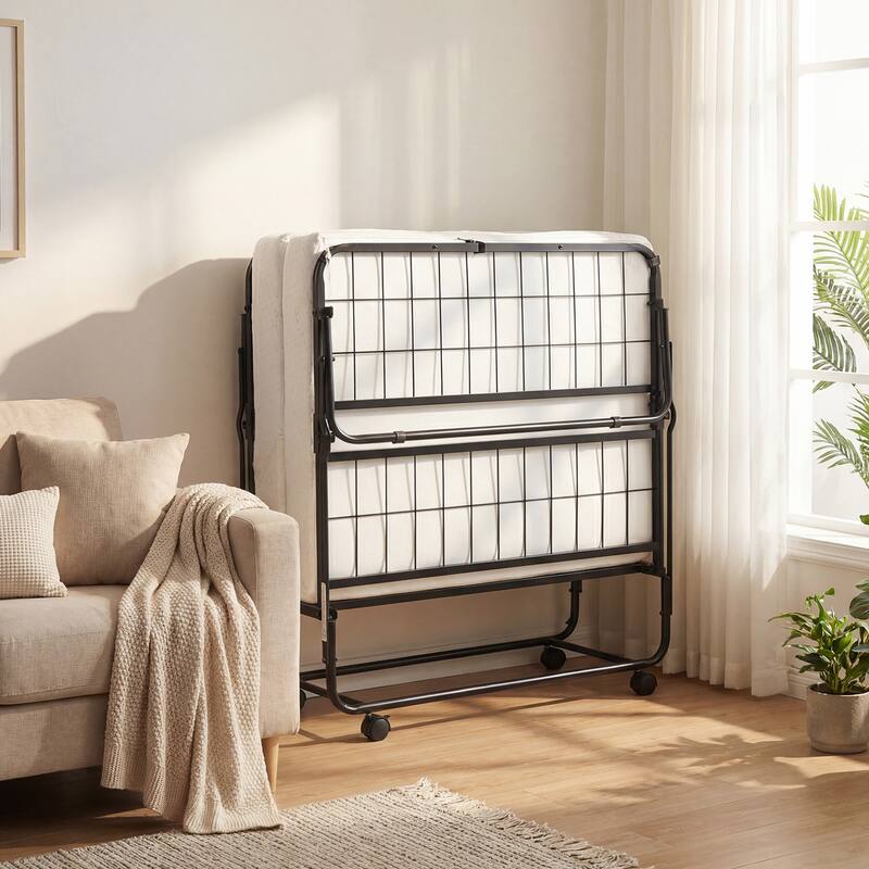 Gymax Twin Size Folding Bed w/Memory Foam Mattress Metal Frame for