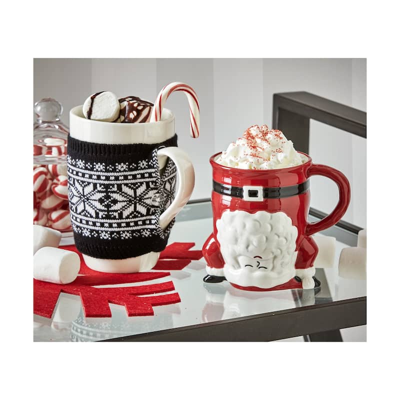 Hand Stand Santa Stoneware Mug Coffee & Tea Mug Christmas Xmas Holiday, 16 oz.