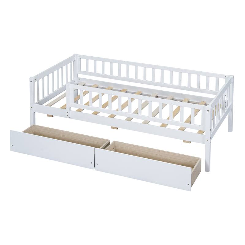 Twin Size Daybed Wood Bed with Two Drawers, White