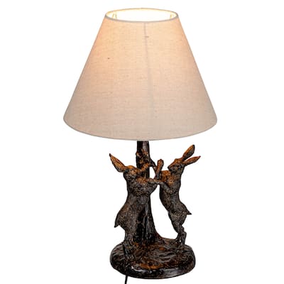 Bunny Rabbit Table Lamp with Linen Empire Shade - 11.0"L x 11.0"W x 18.5"H