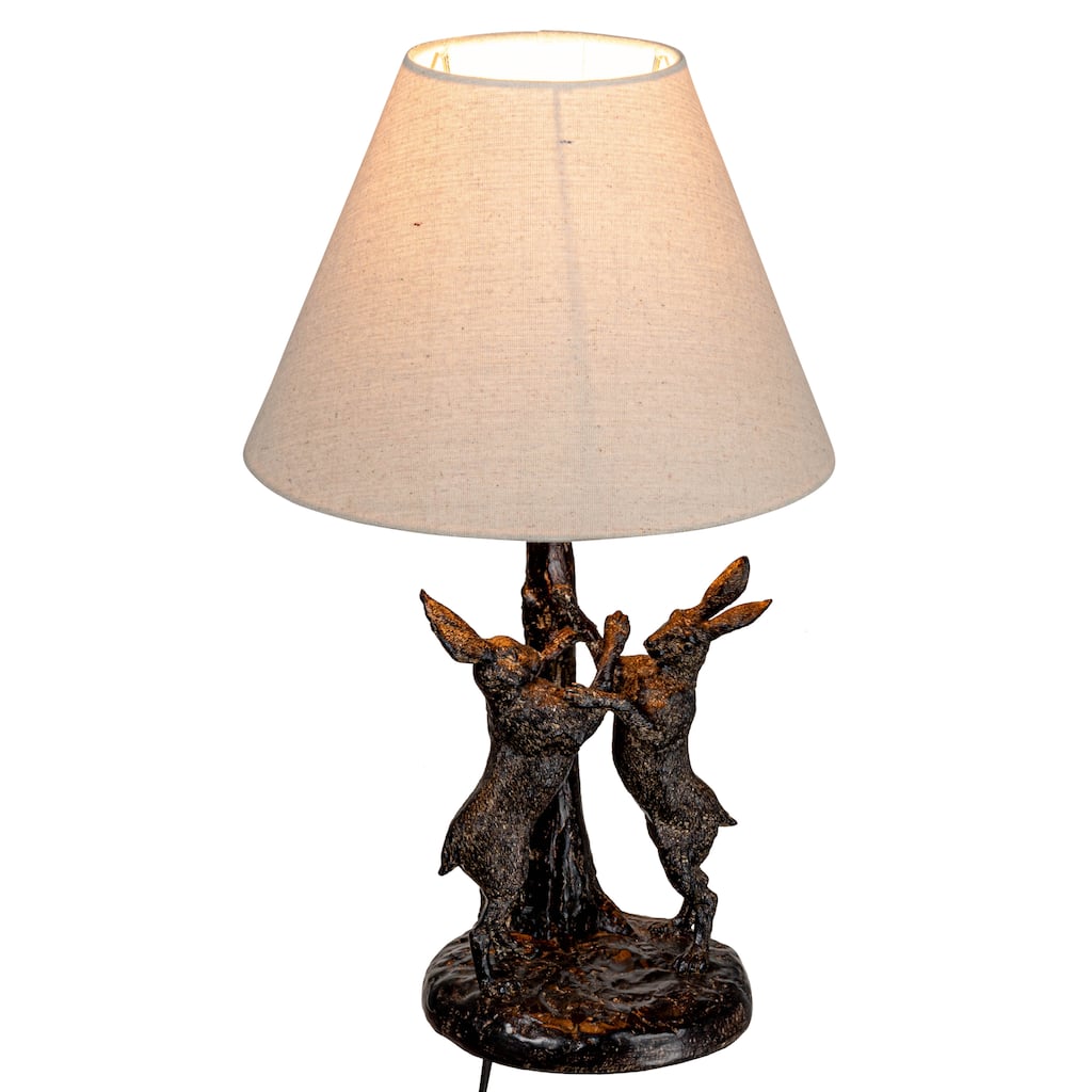 Bunny Rabbit Table Lamp with Linen Empire Shade - 11.0"L x 11.0"W x 18.5"H