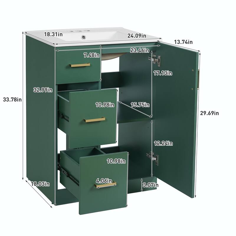 24" Modern Bathroom Vanity with Sink, Small Bathroom Sink Cabinet