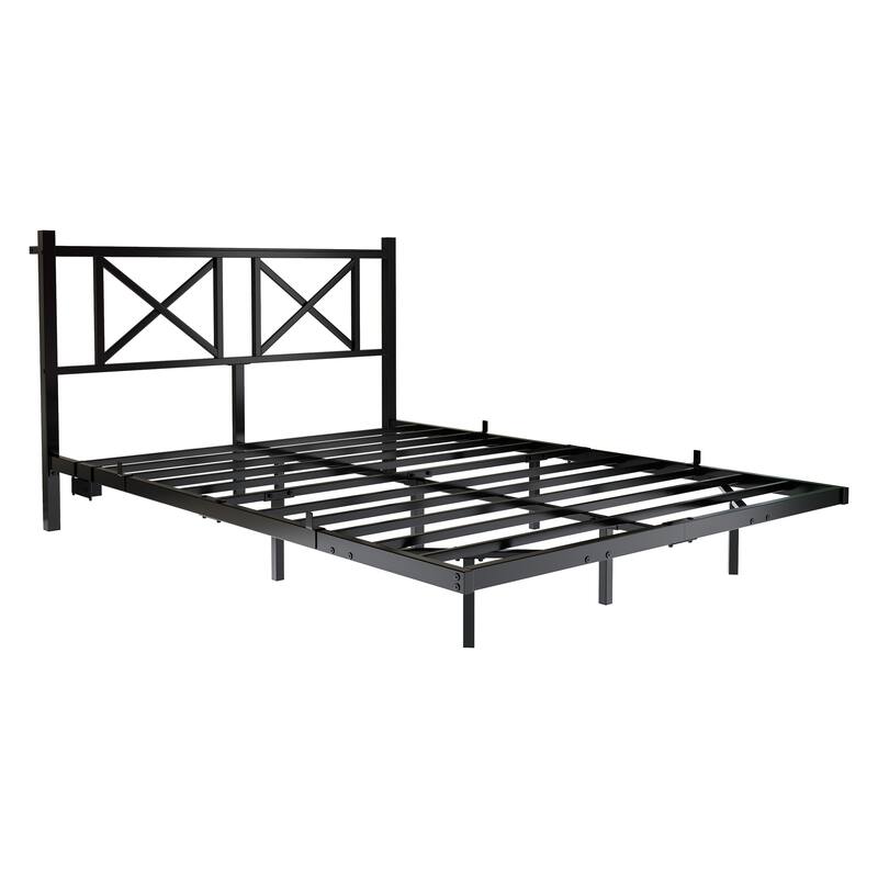 Floating Bed Frame Metal Platform Bed Frame with USB Charging Station Storage Headboard, LED Lights, No Box Spring Needed,Black