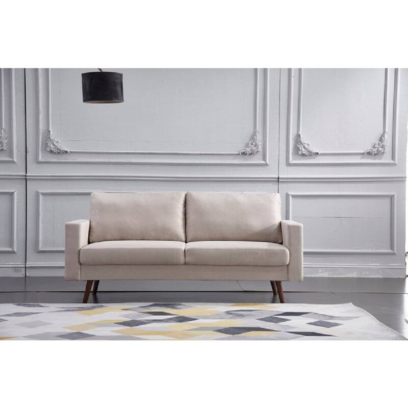Contemporary Living Room Linen Upholstered Sofa Set w/ Cylinder Pillows, Beige