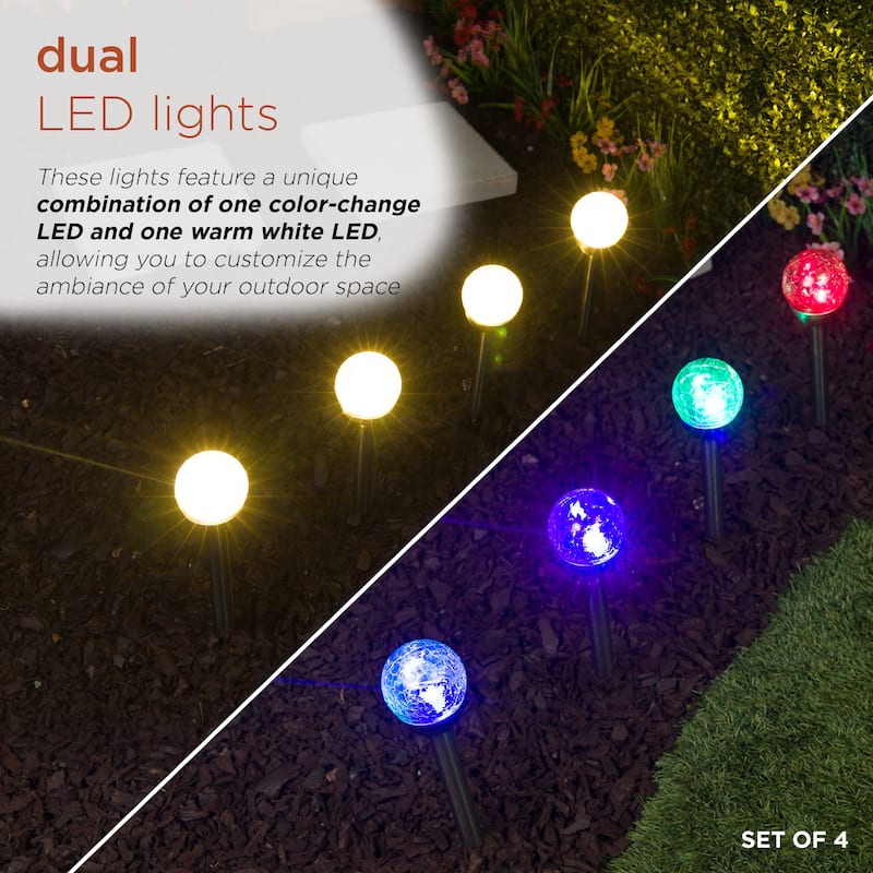 Alpine Corporation Solar Glass Ball Stake Color Change Warm White LED