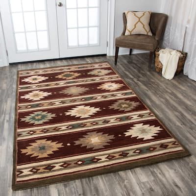 Alora Decor Ryder Red, Tan, Sage, and Teal Hand-tufted Wool Rug