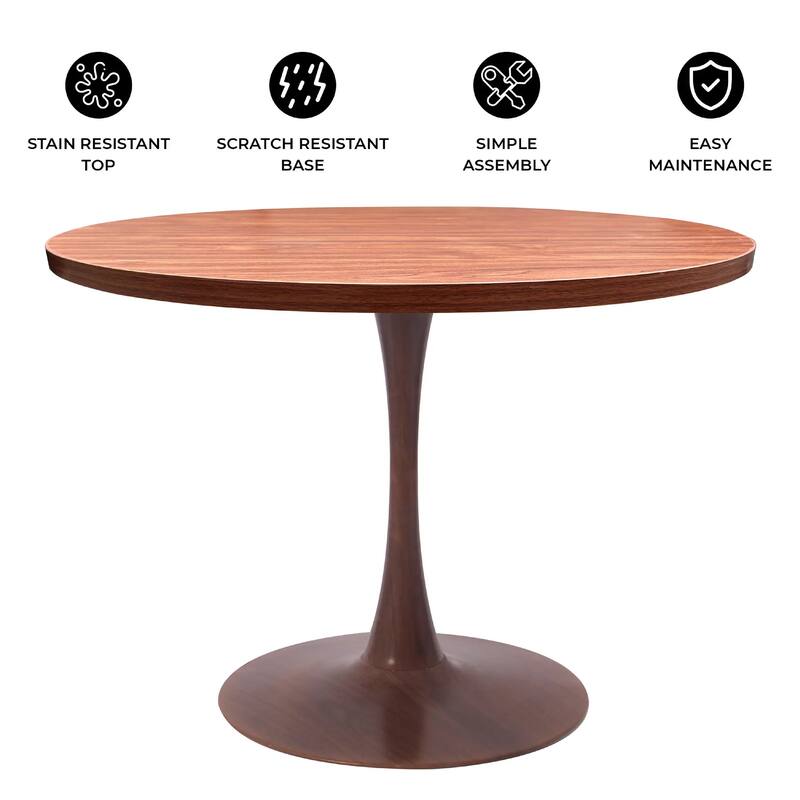 Bristol Round Dining Table 36 in. MDF Tabletop in Walnut Steel Pedestal Base for Modern Kitchen and Dining Room