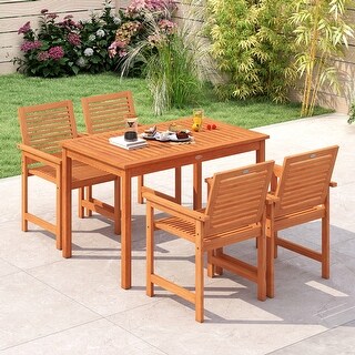 Gymax 5 Pieces Patio Wood Dining Set Outdoor Rectangular Table & - Bed ...