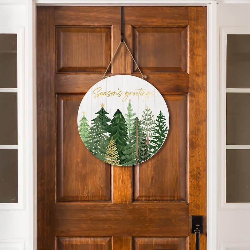 Shades of Green Wood Door Decor, "Season's Greetings" - 18" - Multicolor