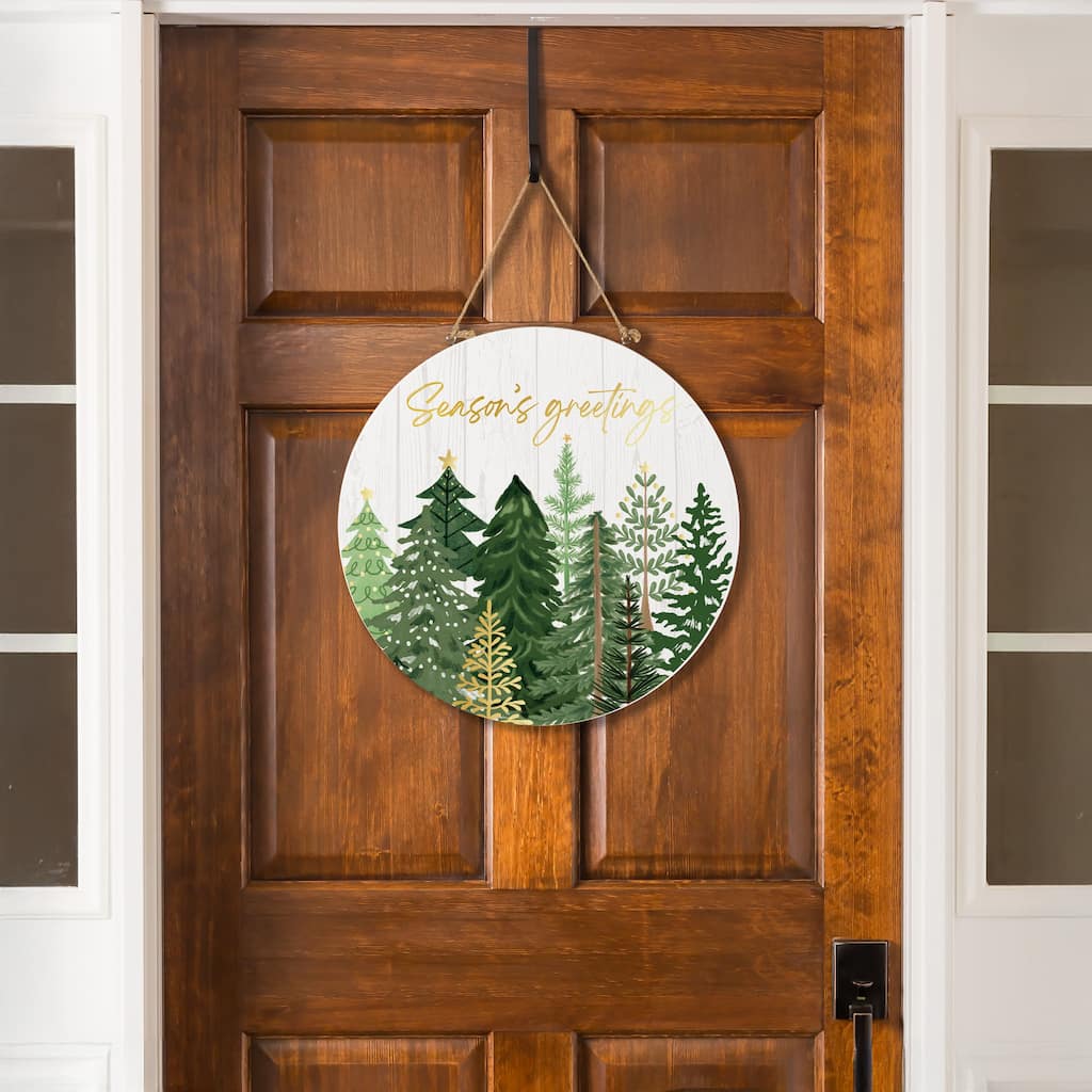 Shades of Green Wood Door Decor, "Season's Greetings" - 18" - Multicolor