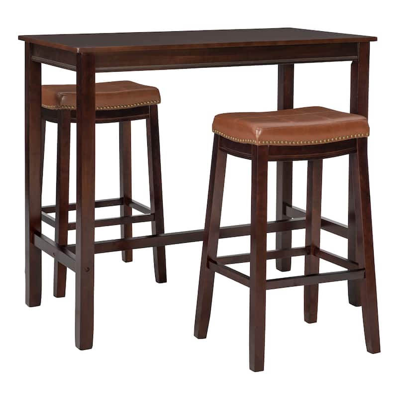 3-Piece Bar Table and Stool Set- 47.25" - Cognac Brown