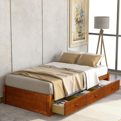 3-Drawers Twin Size Solid Wood Platform Storage Bed Frame