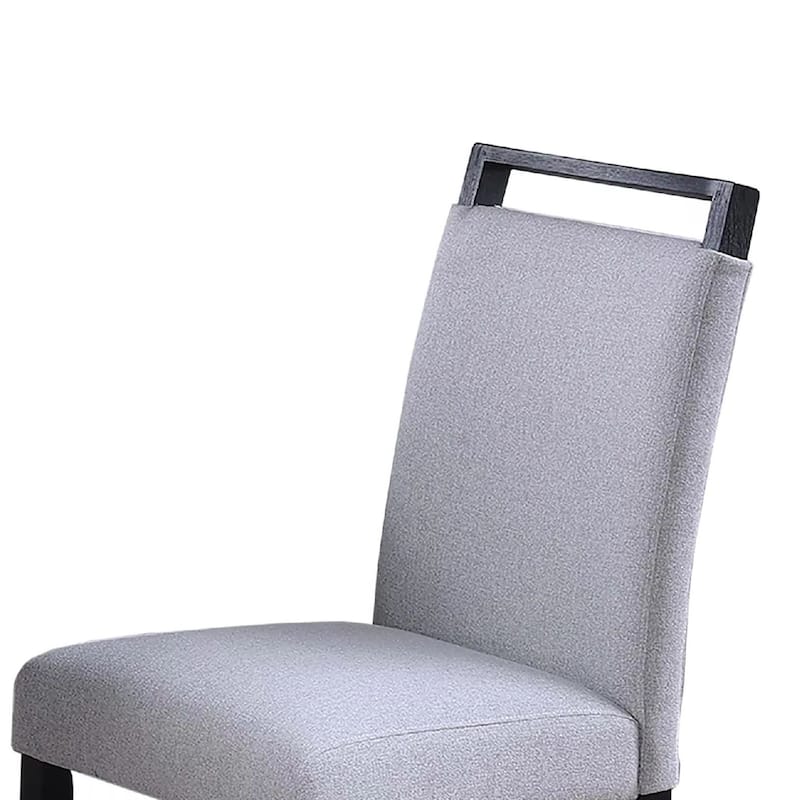 Dining Side Chair Set of 2, Charcoal Gray Fabric Foam Seat, Black Rubberwood