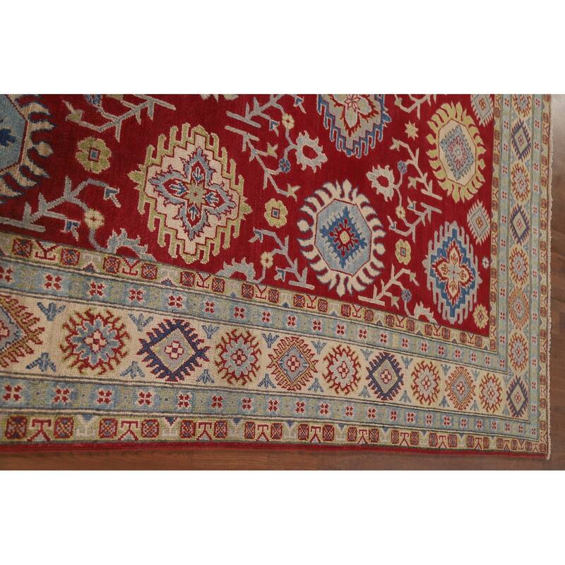 Hand Knotted Oriental 100% Wool Carpet Traditional All-Over Red Kazak Area Rug - 9' 2'' X 5' 11''