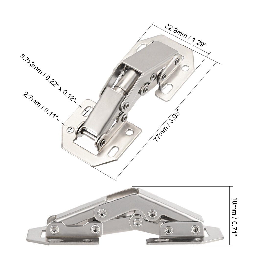 77mm Long 20pcs Cold Rolled Steel Concealed Cabinet 90 Degree Open Door Hinges 