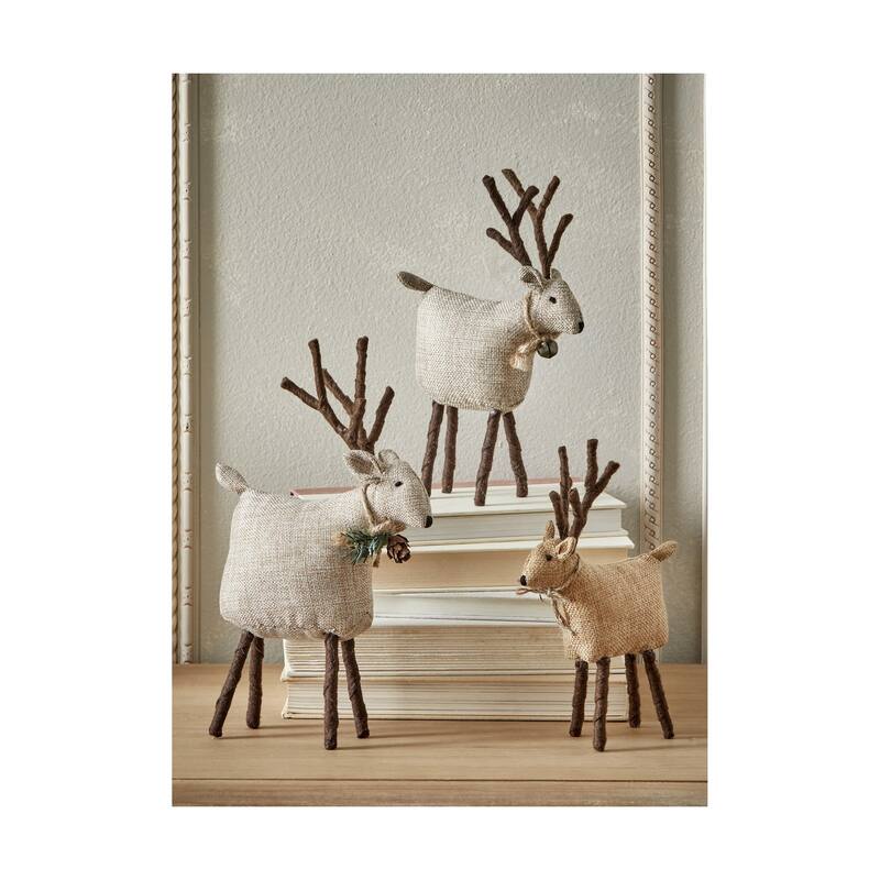 Tweedie Reindeer Large Decorative Sculpture Holiday Decor Winter Taupe Brown Polyester 10.5 in H x 6.69 in L x 2.64 in W