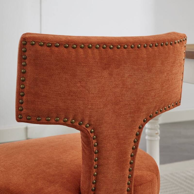 Mid Century Modern Dining Chairs Set of 2, Linen Fabric Upholstered Accent Chair, Kitchen Side Chairs with Curved Backrest