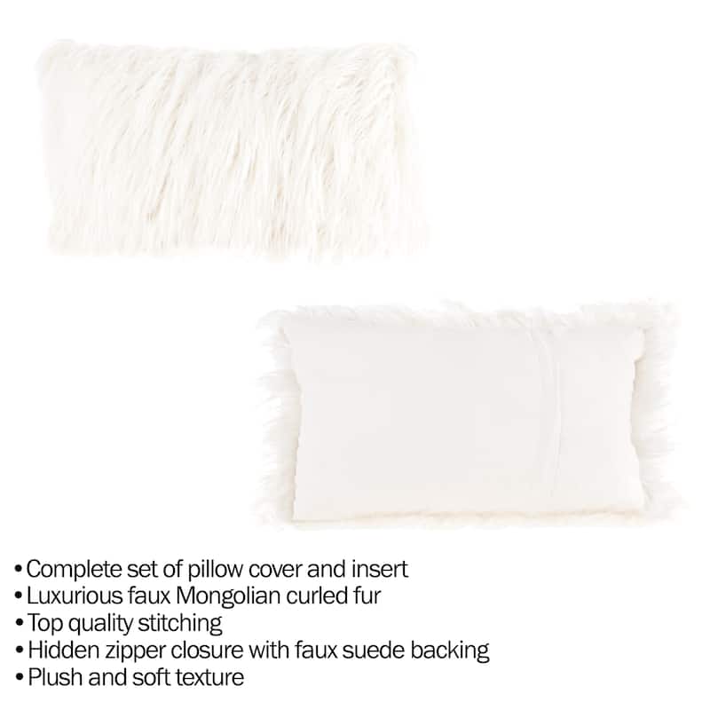 12x20 Inch Plush Lumbar Pillow - Luxury Accent Pillow Insert and Shag Glam Cover Set by Hastings Home