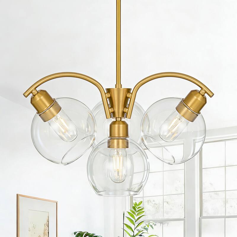 LamQee Sputnik Metal Chandelier with Clear Glass Globe Shades - Gold/4-Light