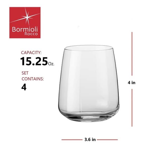 dimension image slide 0 of 2, Bormioli Rocco Set of 4 Planeo Stemless Wine Glasses - 12.25 oz.