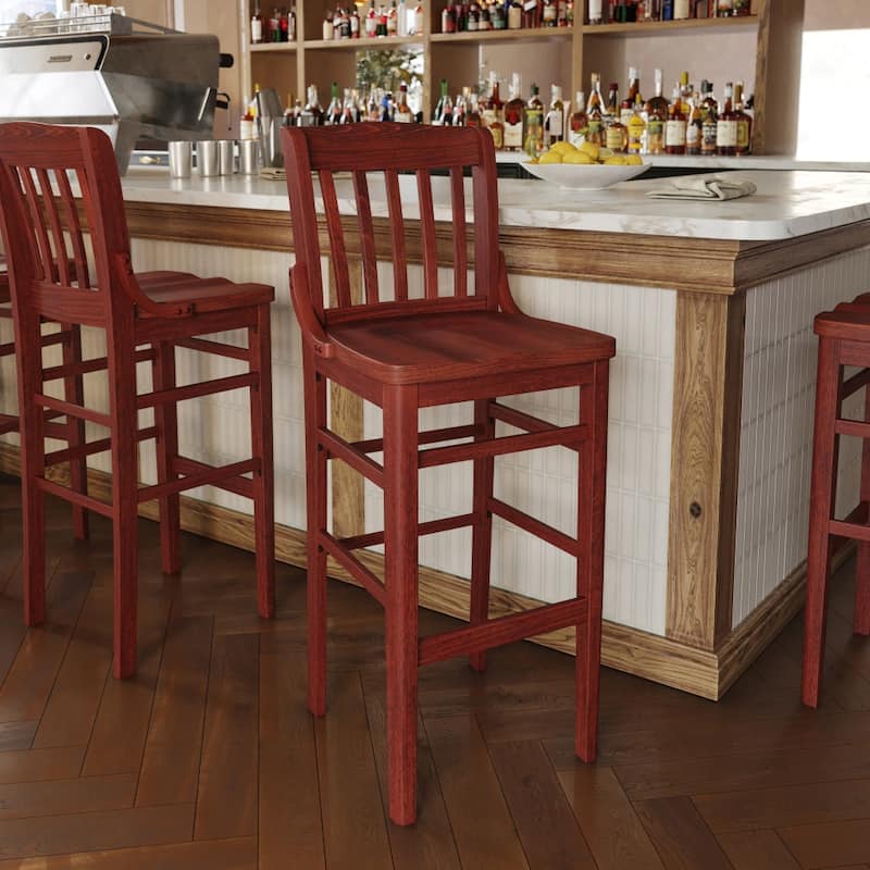 School House Back Wood Restaurant Dining Barstool - 18.5"W x 18.75"D x 44"H