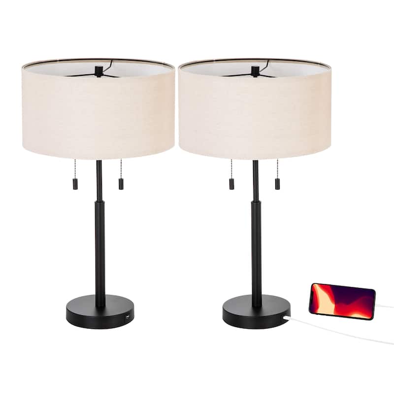 CO-Z 24" Modern Table Lamps with USB Port and AC Outlet, Set of 2