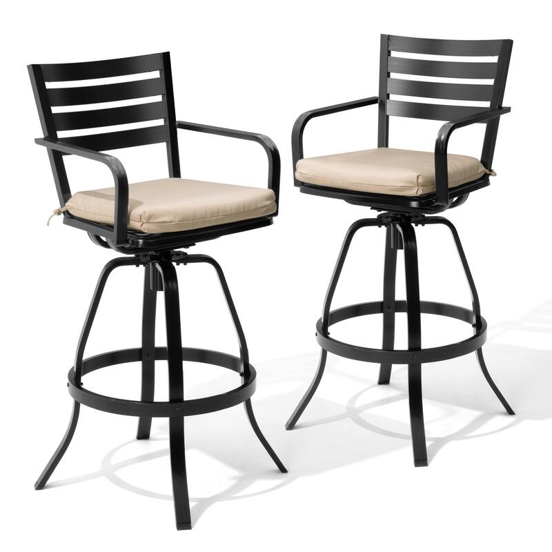 Outdoor Patio Swivel Aluminum Bar Stools Dining Chairs with Sunbrella Cushion - CanvasAntiqueBeige - 2-Piece
