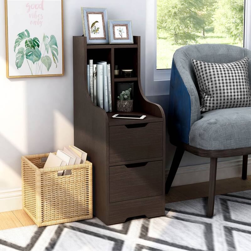 DH BASIC Contemporary 2-Drawer Nightstand with Shelf by Denhour