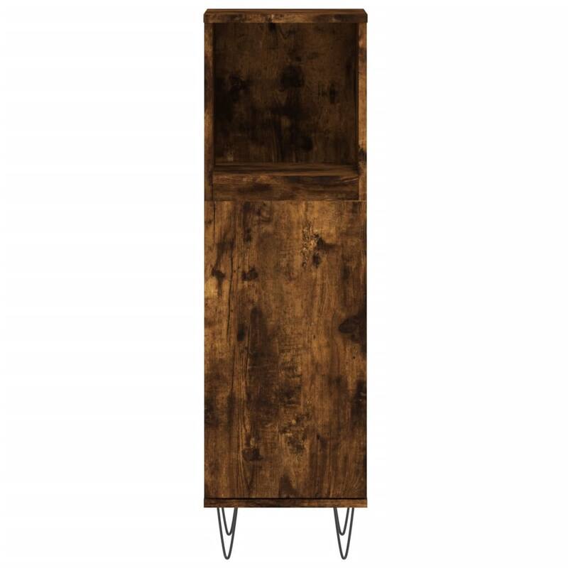 vidaXL Bathroom Cabinet Smoked oak Engineered wood Tall Bathroom Cabinet - 11.8 x 11.8 x 39.4 in