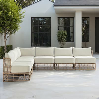 Corvus Ghana 6-Piece Resin Wicker Outdoor Sectional Sofa Set with Cushions