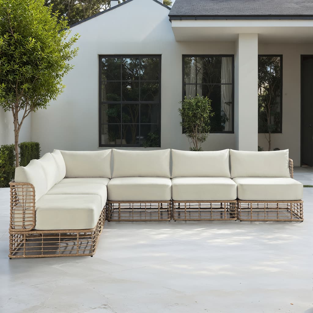 Corvus Ghana 6-Piece Resin Wicker Outdoor Sectional Sofa Set with Cushions
