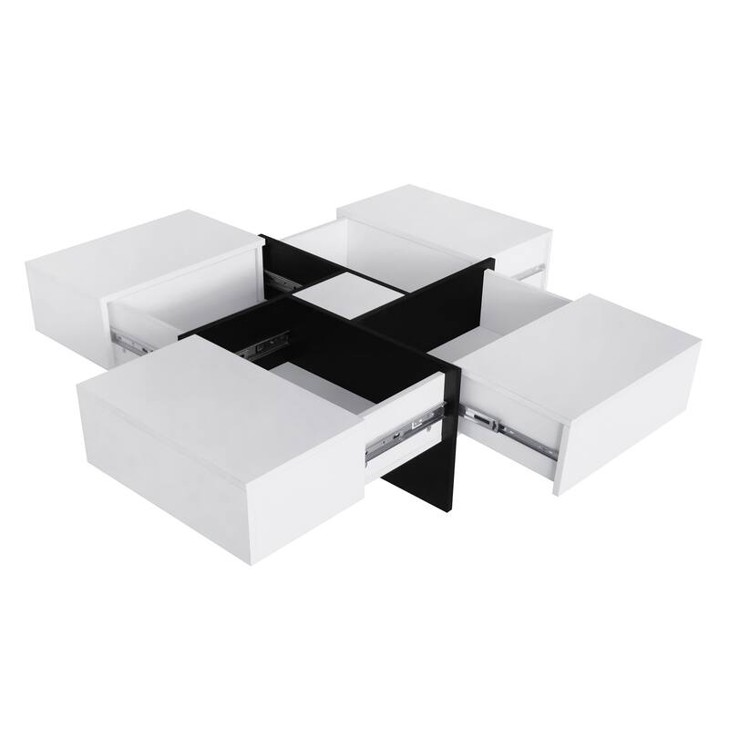 High-gloss Extendable Coffee Table with 4 Hidden Storage Compartments