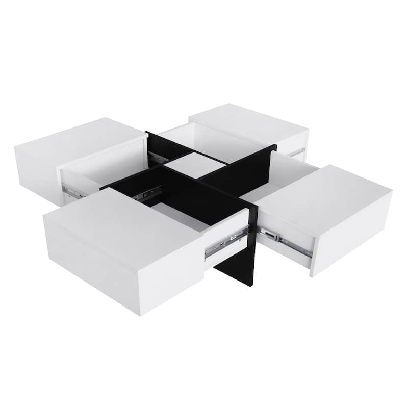 Roomfitters Square Coffee Table with Hidden Storage, Modern High Gloss Center Table with Extendable Sliding Top