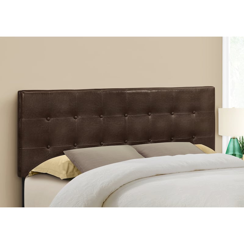 Queen Size Brown Leather Look Upholstered Bed Headboard - Brown