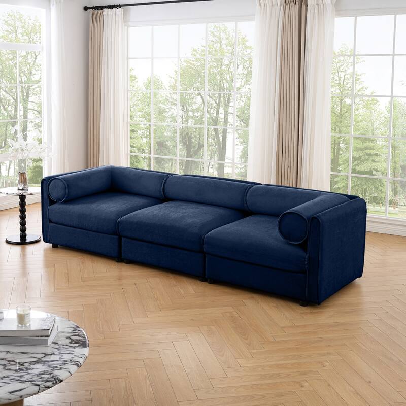 Modern 3 Deep Seat Modular Sofa with Storage, Cylindrical Backrest & Armrests