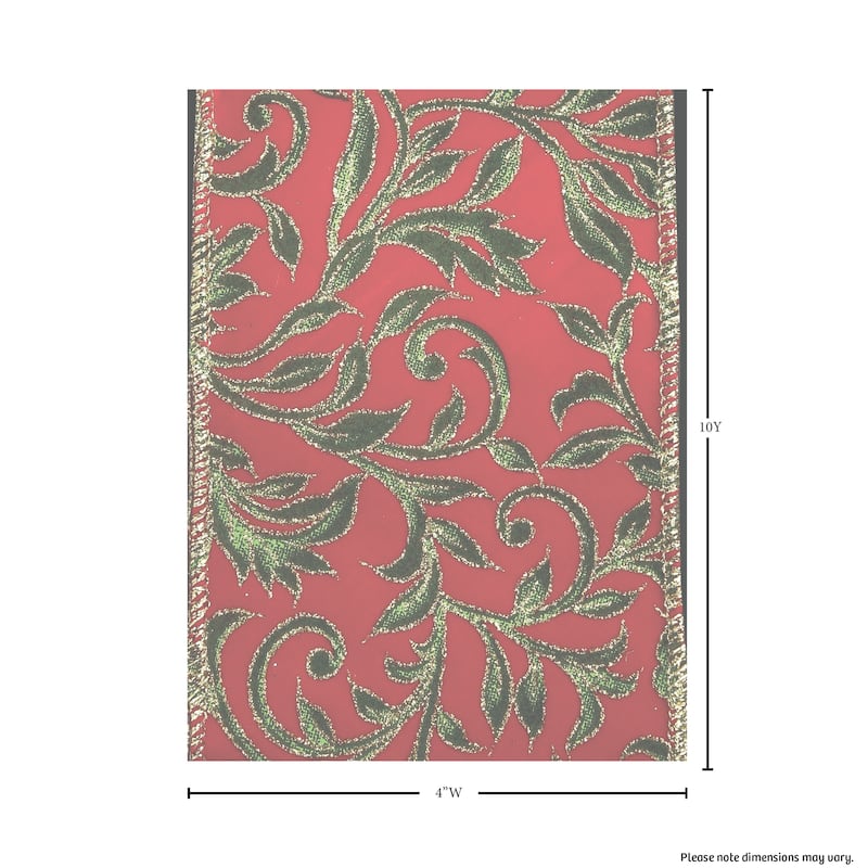 4" Printed Leaf Vine On Velvet Ribbon Set of 3