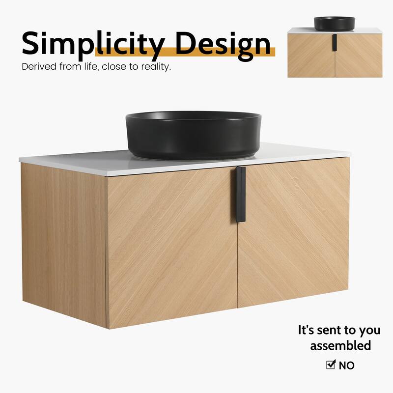 Bathroom Vanity With Sink In 30/36 Inch, Floating Bathroom Vanity With 2 Soft Close Doors