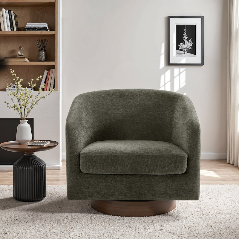 UIXE 31" W Swivel Round Barrel Chair Accent Chairs - Tan/Chenille