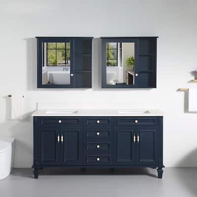 35'' H Solid Wood Bath Vanity with Stain-resistant Carrera White Quartz Top and Double Sink