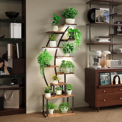 63"H 9 Tiered Indoor Plant Stand with Grow Lights